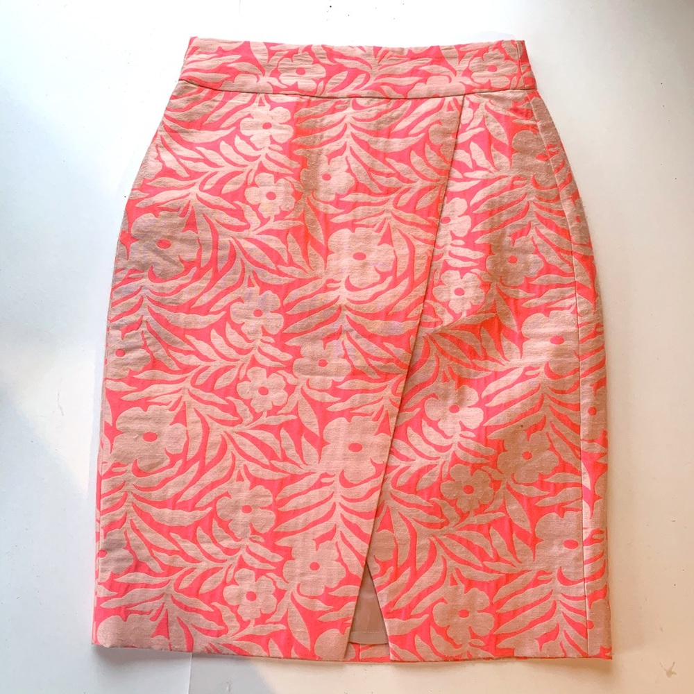 J Crew Pencil Skirt Floral Neon Asymmetrical 0